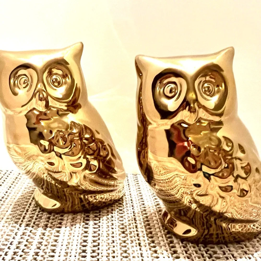NEW Gold Owl Salt and Pepper Shakers. In box.